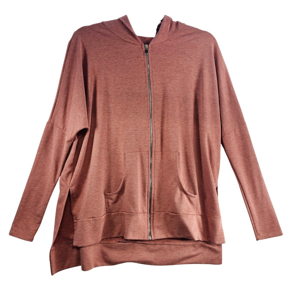 Jolie Los Angeles Women's Rose Heathered Zipper Pocket Hoodie Oversized Slit Hem